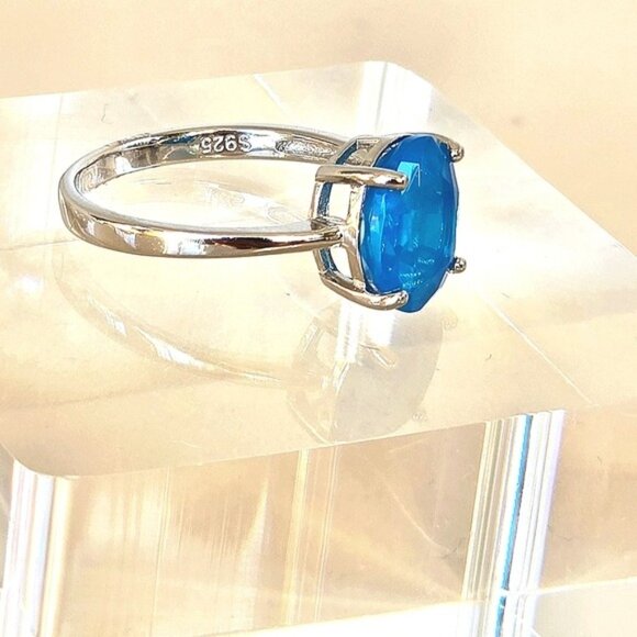 Natural Large Blue Opal 925 Sterling Silver Ring Sz 8.5 - Picture 2 of 10